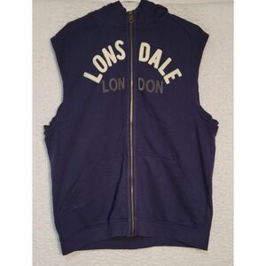 Lonsdale London Hooded Fleece Vest Hooded Blue Size XL Sleeveless Zip 1368